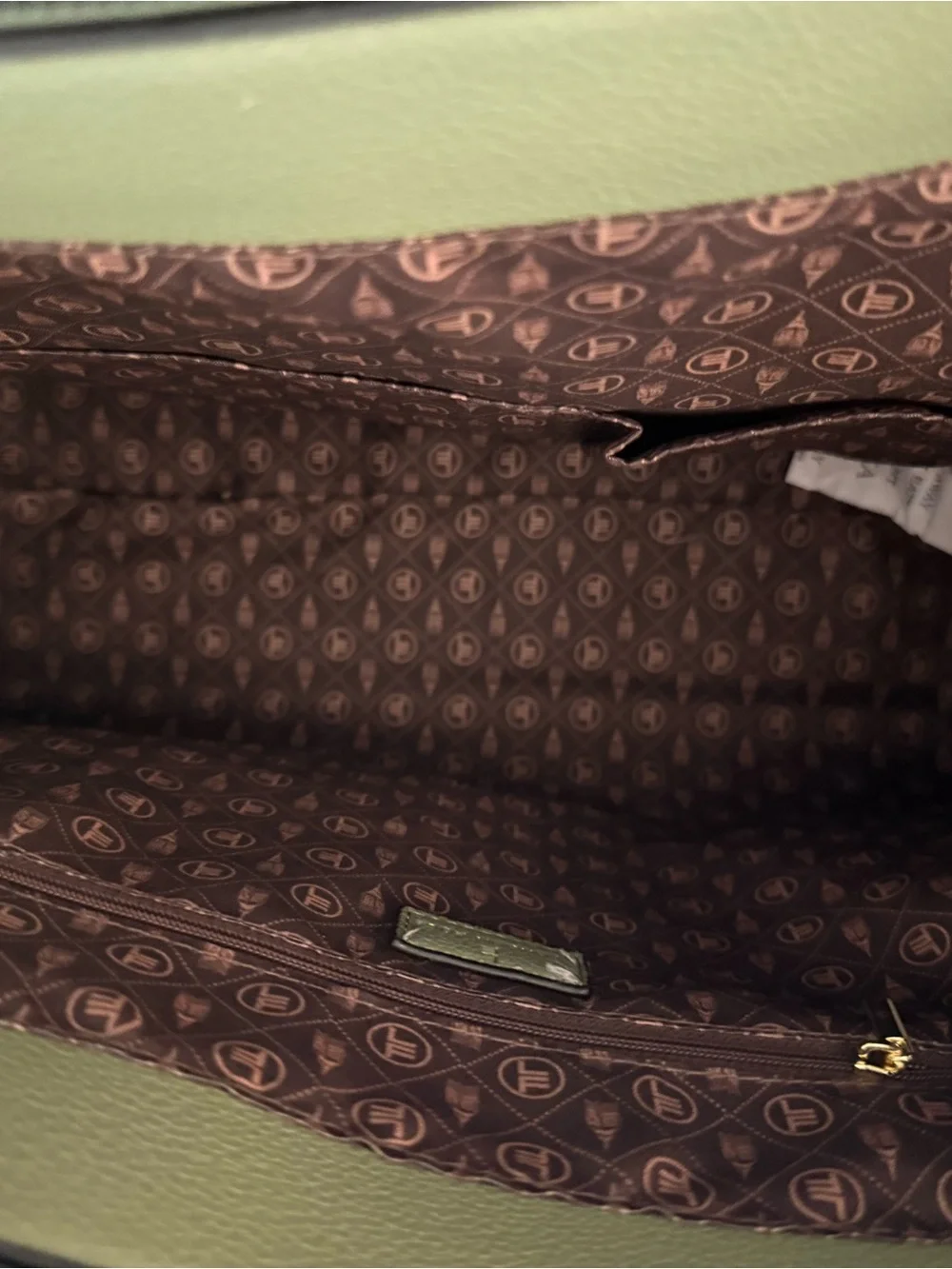 London Fog Olive Green Structured Tote with Front Buckle Pocket